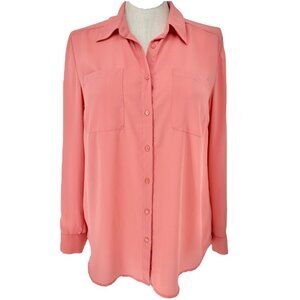 Womens Button Down Shirt Sz M Chest Pockets Long Roll Tab Sleeves by Style & Co